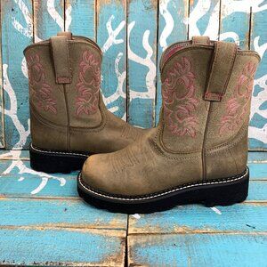 Ariat Fat Baby Pink/Brown Distressed Leather Cowgirl Boots Style 10000822 Women'